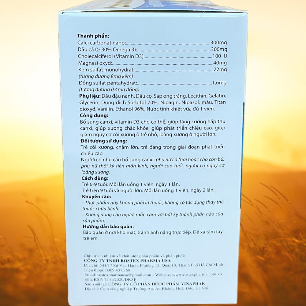 Calcium Nano Xanh Dương 100 Viên - Rostex - Vinaphar - Vitamin Thanh Lọc
