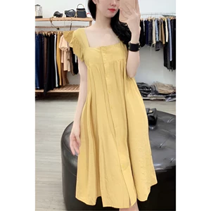 Váy đũi form suông rộng cổ vuông cánh tiên cài cúc dáng lỡ Đầm bầu nữ tính bánh bèo bigsize oversize xinh T640G