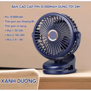 Quạt tích điện mini để bàn, Quạt kẹp bàn, Kẹp Xe Đẩy xoay 360 độ pin sạc GongYi
