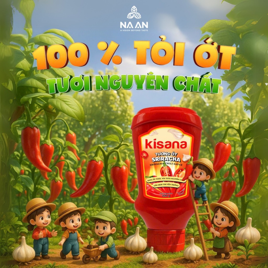 Tương ớt Sriracha Kinasa 200g nhỏ gọn, tiện lợi - 100% ớt tươi, tỏi tươi nguyên chất