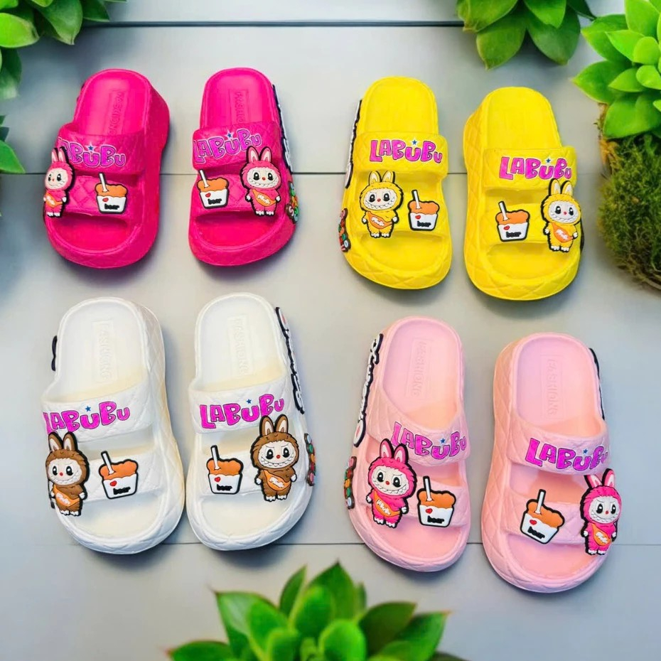 Dép bánh mì cho bé gái hình thỏ smile dễ thương, dép 2 quai chống nước đế cao siêu nhẹ và mềm