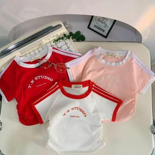 AT24-[tomnaukids] Áo thun cộc tay viền phối bé gái phong cách thể thao in chữ Tom&Nau - Size 8-35Kg