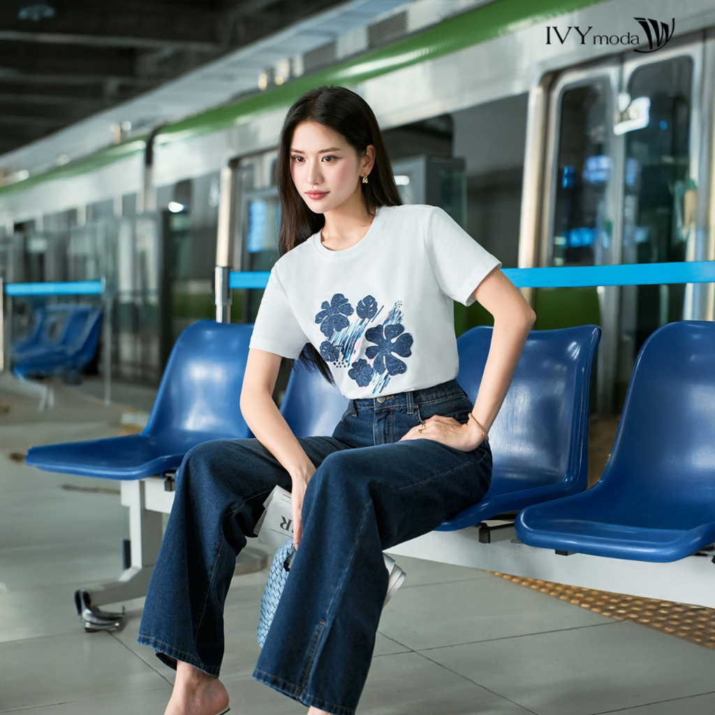 Ảnh Moves Jeans - Quần denim ống suông, Quần công sở dạo phố nữ IVY moda MS 25M9087 2