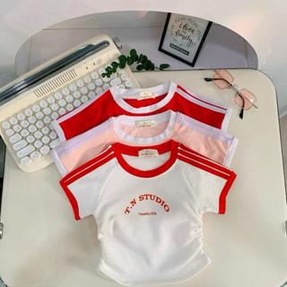 AT24-[tomnaukids] Áo thun cộc tay viền phối bé gái phong cách thể thao in chữ Tom&Nau - Size 8-35Kg