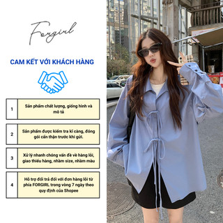 Áo sơ mi tay dài Forgirl sơ mi kiểu nữ buộc nơ cổ ve dáng rộng cá tính Giấy HDSD T124