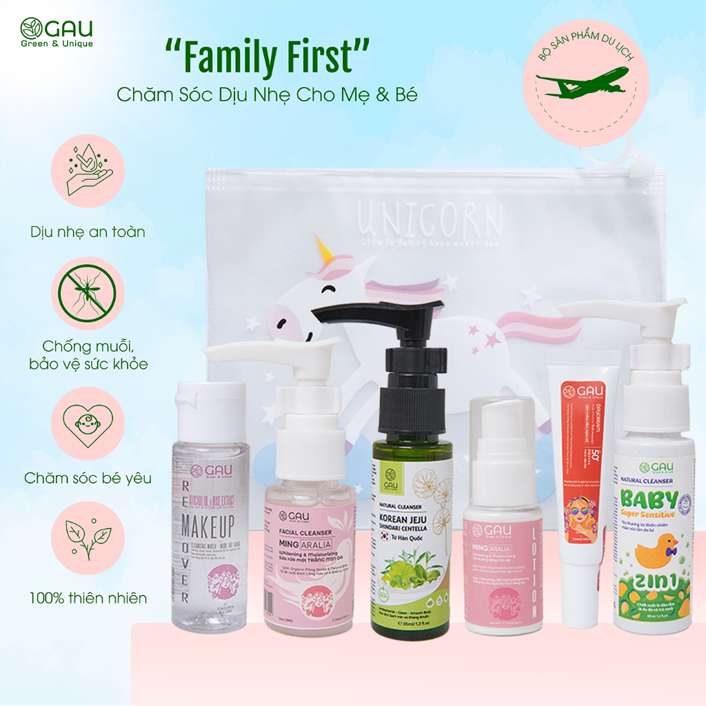 Bộ/Set Mini Du lịch Travel tới 7 món Chăm sóc Mặt và Toàn thân GAU Cho cả Gia Đình Thơm Sạch An lành