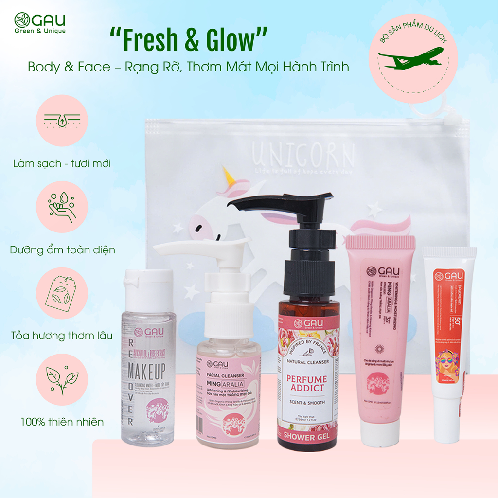 Bộ/Set Mini Du lịch Travel tới 7 món Chăm sóc Mặt và Toàn thân GAU Cho cả Gia Đình Thơm Sạch An lành