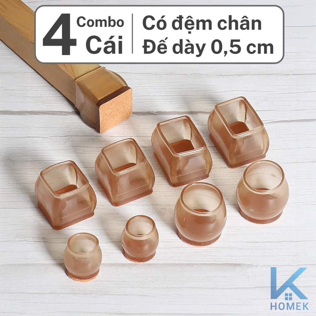 Bộ 4 Bọc Chân Ghế Silicon, Bọc Chân Bàn Chống Va Đập, Trầy Xước, Đế Nỉ Chống Trơn Trượt