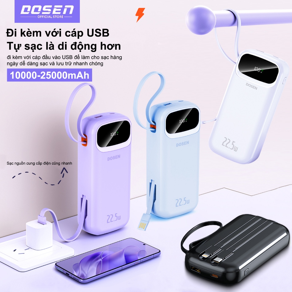 Dosen sạc dự phòng pd22.5w 10000mAh 20000mAh 25000mah Power bank Với màn hình hiển thị mức Led