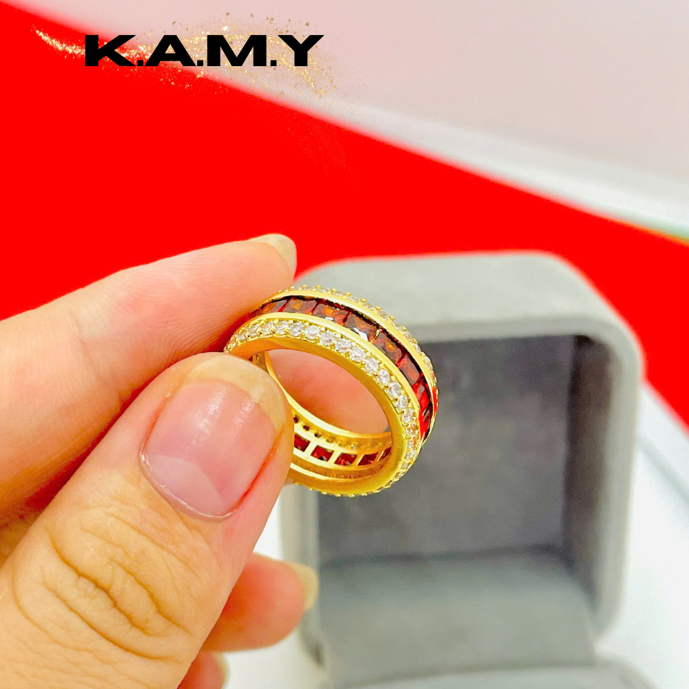 Nhẫn Nữ Xi Mạ Vàng Đính Đá Đỏ Đẹp Sang Chảnh – Nhẫn Thời Trang K.A.M.Y