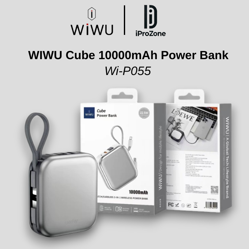 Pin Dự Phòng WIWU Cube Power Bank 10000mAh Không Dây Tích Hợp Cáp Sạc ...