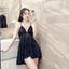 HT24 Váy ngủ sexy phối ren xẻ tà trước tôn dáng, đồ ngủ lụa 2s mặc nhà gợi cảm HT24