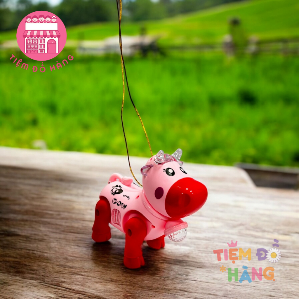 (Kèm 3 Cục Pin) Đồ Chơi Bò Pin Đèn Nhạc Cho Bé, Bò Có Thể Di Chuyển