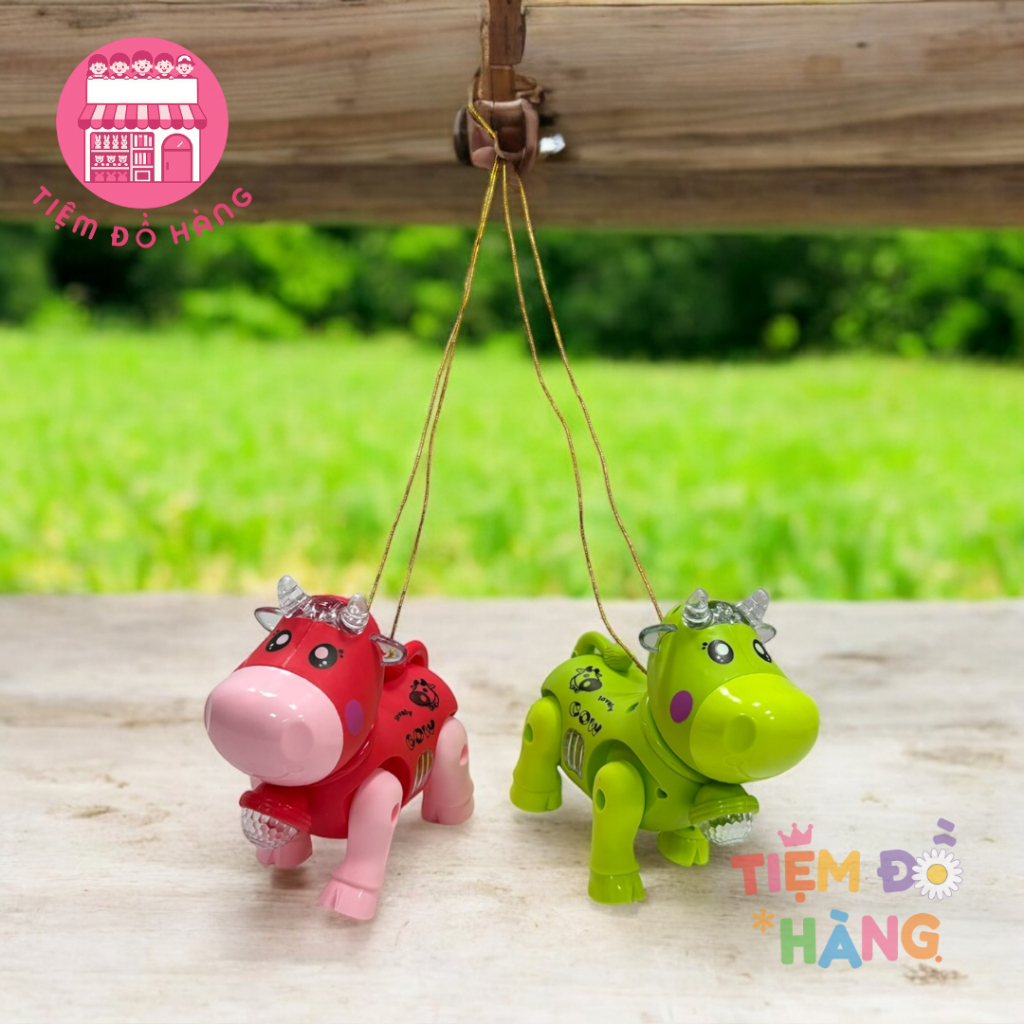 (Kèm 3 Cục Pin) Đồ Chơi Bò Pin Đèn Nhạc Cho Bé, Bò Có Thể Di Chuyển