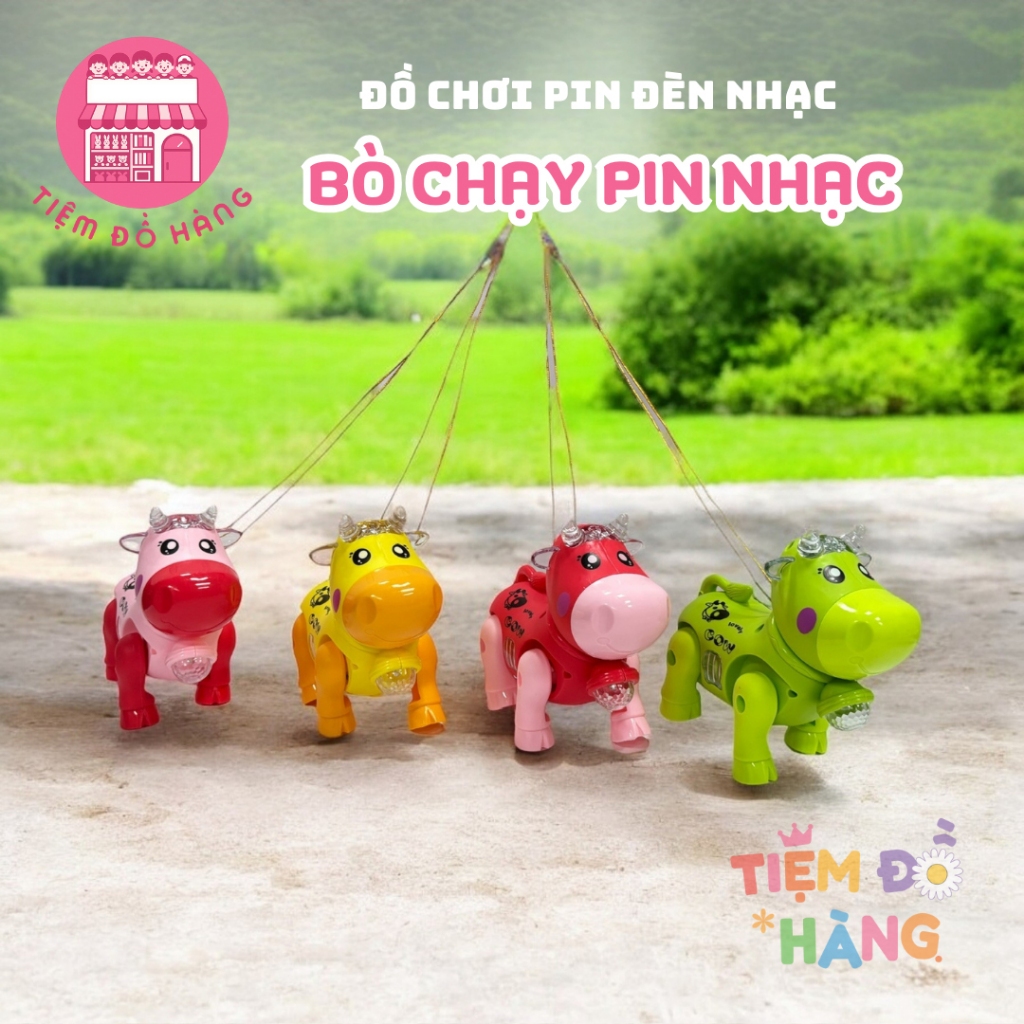 (Kèm 3 Cục Pin) Đồ Chơi Bò Pin Đèn Nhạc Cho Bé, Bò Có Thể Di Chuyển