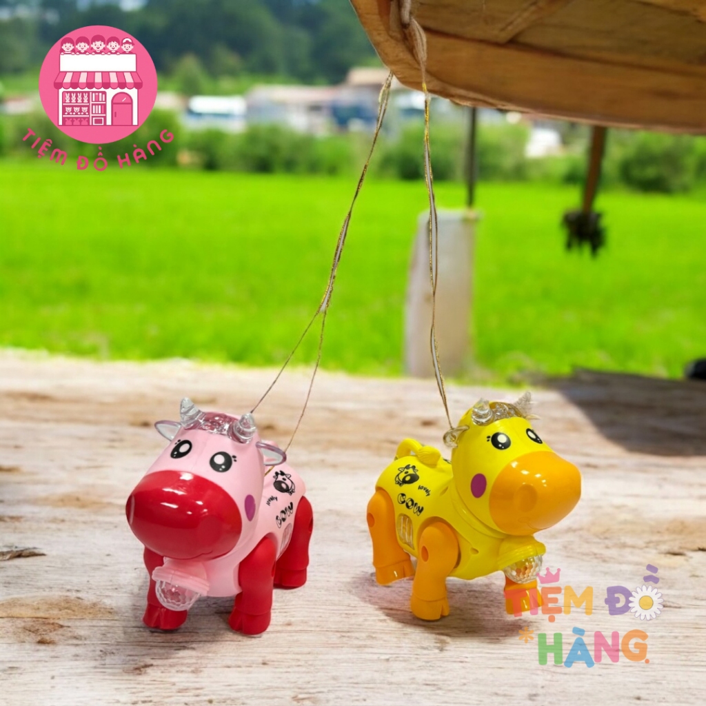 (Kèm 3 Cục Pin) Đồ Chơi Bò Pin Đèn Nhạc Cho Bé, Bò Có Thể Di Chuyển