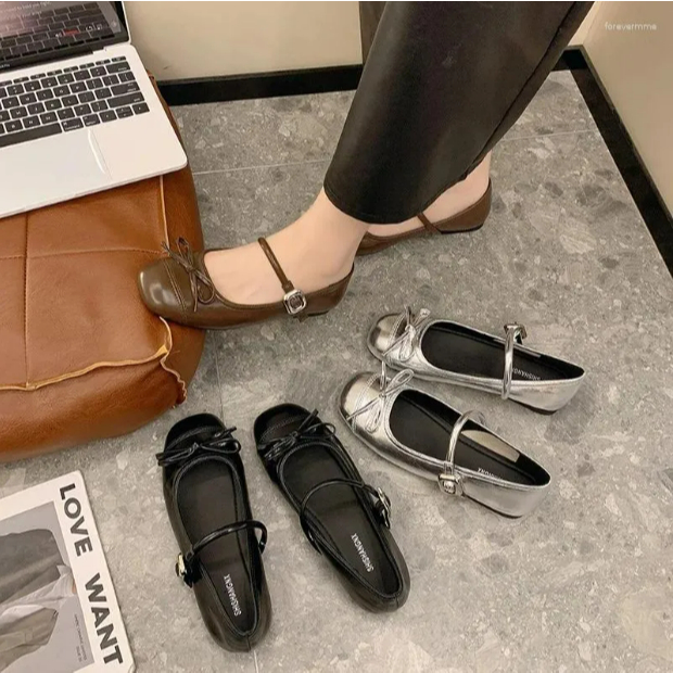 Giày Sục Búp Bê Nữ Lolita, Giày Đế Bằng Nữ Phối Nơ Chất Da Đế Bệt, Phong Cách Trẻ Trung Hot Trend || N02