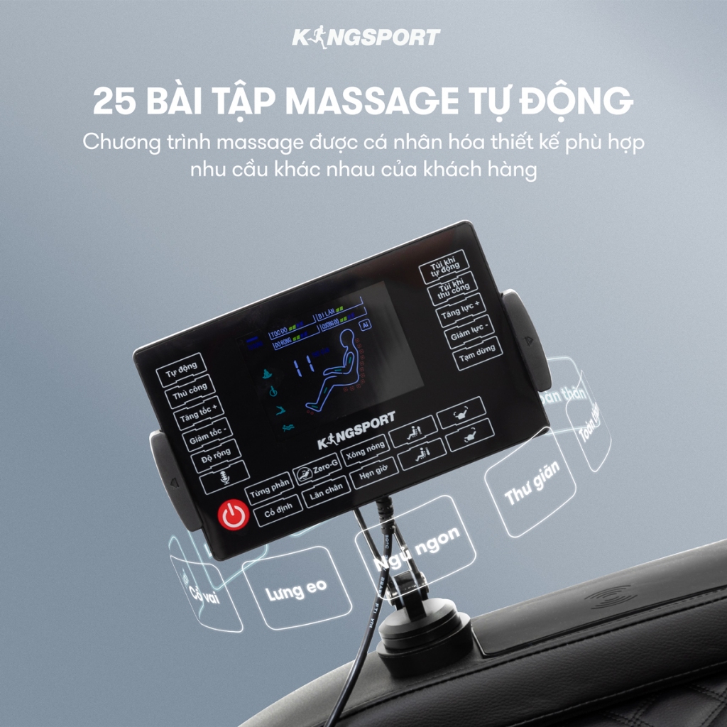 Ghế massage KINGSPORT G12 công nghệ mới Kingtech Touch Pro, 25 bài massage tự động