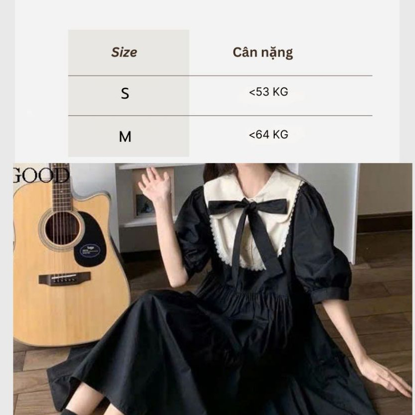 Váy bầu babydoll cổ sen kèm nơ phối ren tay bồng cộc có dây thắt eo tôn dáng Đầm nữ bánh bèo nâu đen dáng xòe T616G