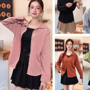 Áo sơ mi nữ dài tay form rộng có túi ngực chất đũi xước basic đi học chơi học sinh sinh viên nhiều màu T793G