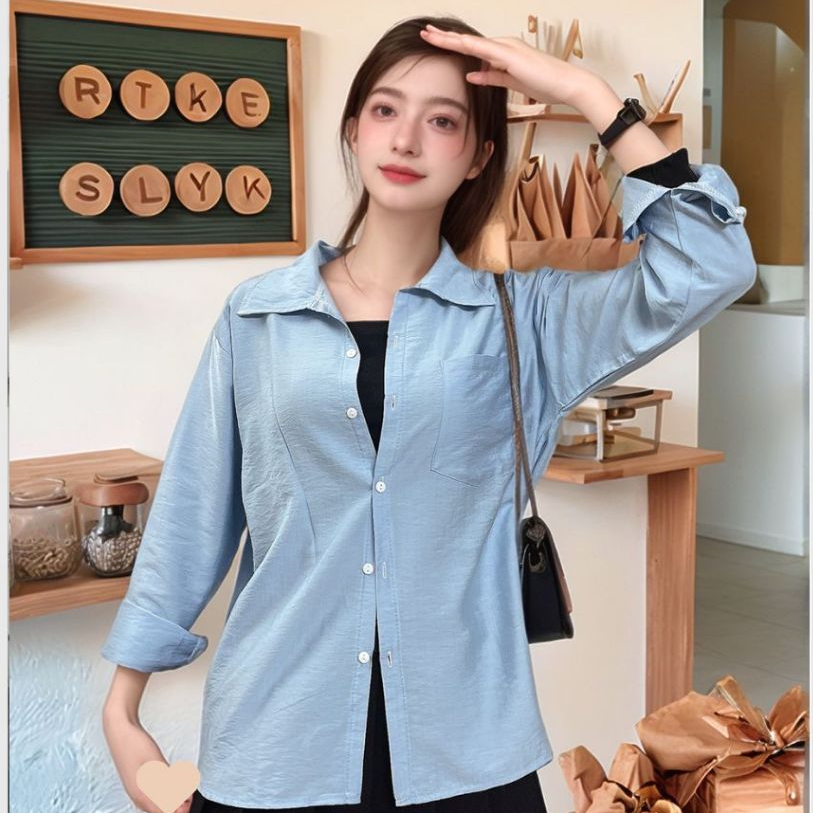 ( ẢNH THẬT) Áo sơ mi nữ dài tay form rộng có túi ngực chất đũi xước basic đi học chơi học sinh sinh viên nhiều màu T793G