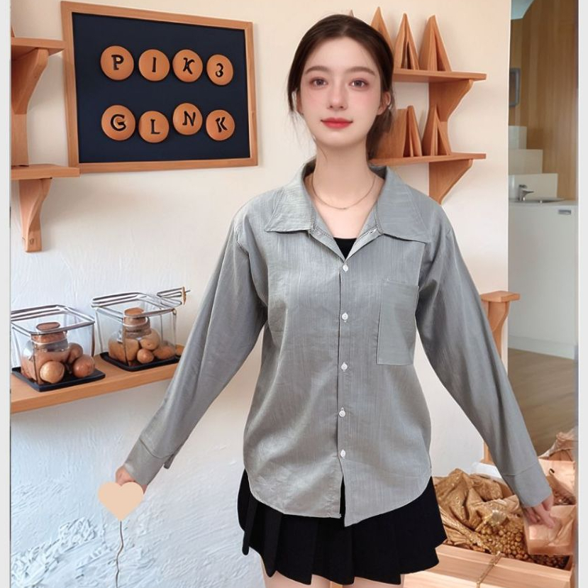 ( ẢNH THẬT) Áo sơ mi nữ dài tay form rộng có túi ngực chất đũi xước basic đi học chơi học sinh sinh viên nhiều màu T793G