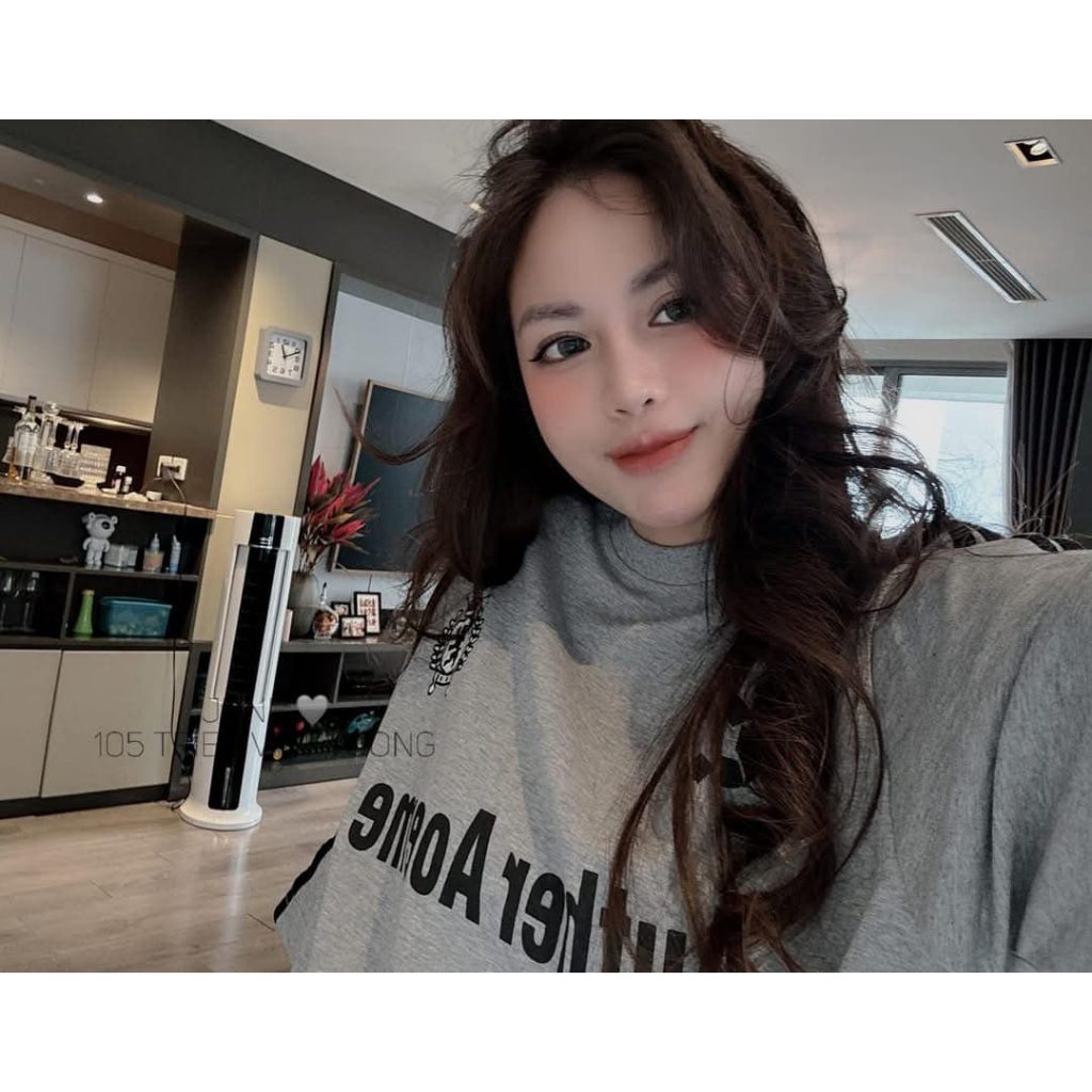 đồ bộ nữ, áo thun form rộng cộc tay phối quần suông màu ghi nhạt in chữ nổi trẻ trung Donna hcom25274