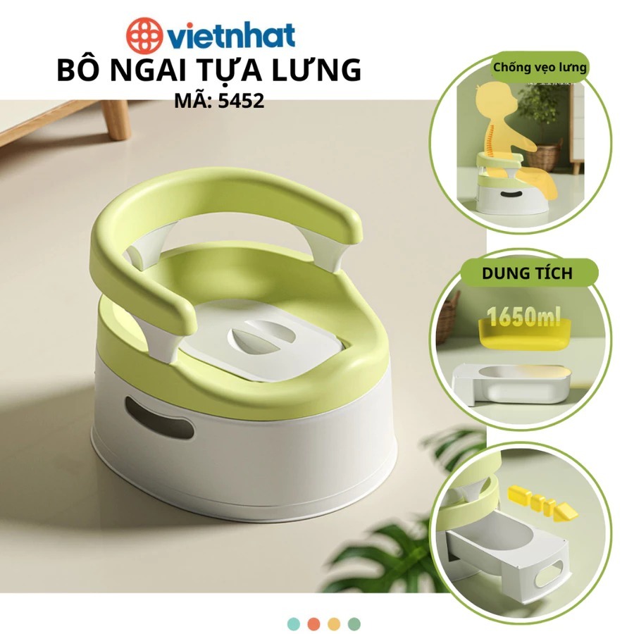 (Freeship) Bô Vệ Sinh Có Ngai Tựa Lưng Cho Bé - Bô Ngai Khay Kéo Tiện Lợi Chính Hãng Việt Nhật