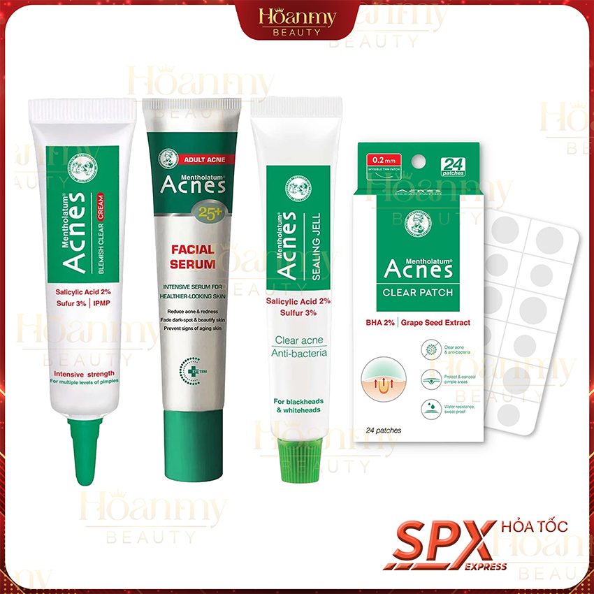 Miếng dán mụn 24m, kem chấm mụn, kem mờ sẹo 18g, gel hết mụn đầu đen 18g