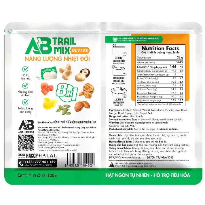 Túi Hạt Dinh Dưỡng AB Trail Mix 28g - Phù Hợp Cho Người Chạy Địa Hình, Trail, Trekking, Hiking
