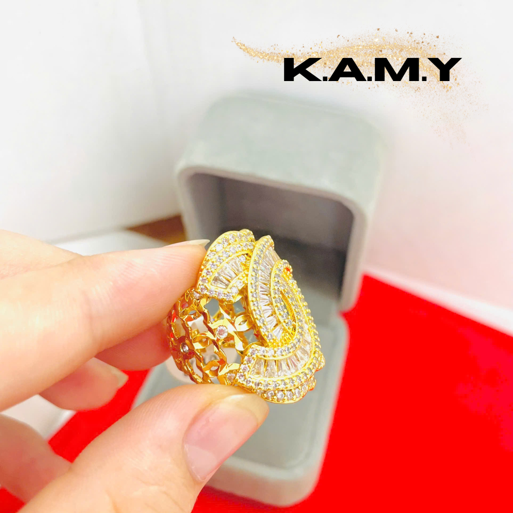 Nhẫn nữ bản lớn đính đá trắng sáng lấp lánh | Nhẫn thời trang mạ vàng cao cấp, mẫu tiệc sang trọng