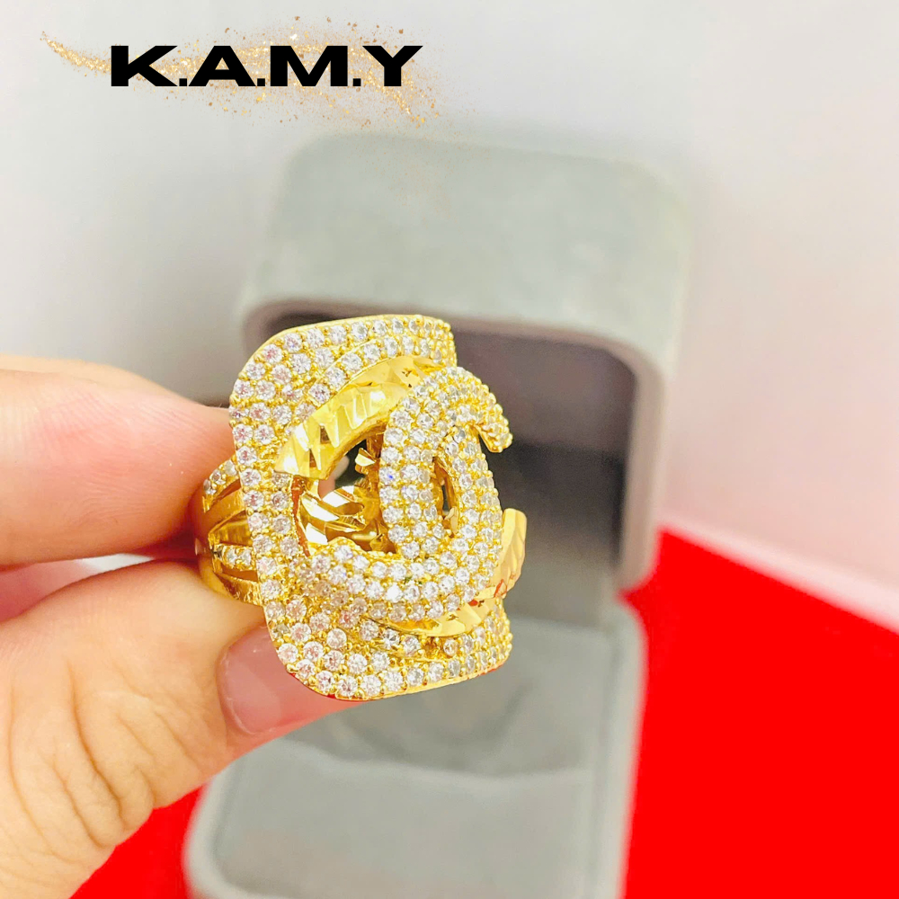 Nhẫn nữ bản lớn đính đá trắng sáng lấp lánh | Nhẫn thời trang mạ vàng cao cấp, mẫu tiệc sang trọng