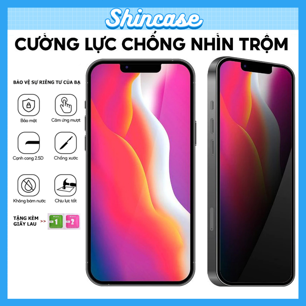 Kính Cường Lực iPhone Chống Nhìn Trộm Cao Cấp Full Màn - ốp lưng iP 6/7/8/Plus/X/XS/XR/11/12/13/14/15/16/17Pro/Max/Air