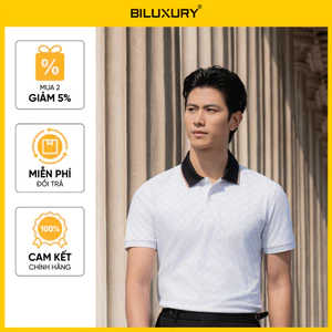 Áo Polo Nam Biluxury 9APCH529TRK Slimfit Họa Tiết Hình Học Phối Gam Đen Co Giãn Thấm Hút Bền Màu