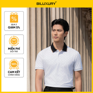 [ĐỒNG GIÁ 389K] Áo Polo Nam Biluxury 9APCH529TRK Slimfit Họa Tiết Hình Học Phối Gam Đen Co Giãn Thấm Hút Bền Màu
