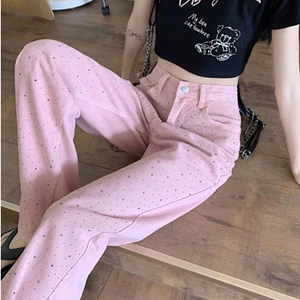 Quần jean hồng đính đá blingbling lấp lấp lánh siêu xinh, Quần bò hồng baby siêu xinh xắn (HC29)