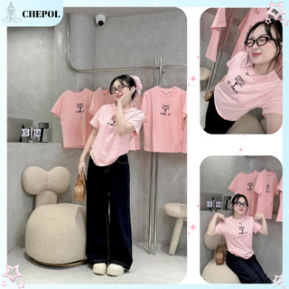 Áo thun Nữ Chepol màu HỒNG NHẠT in chữ nổi phong cách gợi cảm, áo phông chất cotton co dãn 2 chiều cao cấp CP_x9884