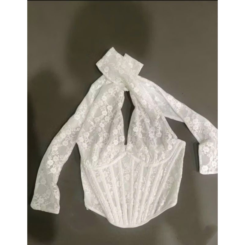Áo Corset Ren Cổ Yếm Buộc Dây Có Gọng Không Mút Trắng, Đen Mặc Được Nhiều Kiểu