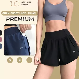 Quần Short Đùi Tập Gym Yoga LACORA Chạy Bộ 2 Lớp Có Túi Đựng Điện Thoại- QUAND02