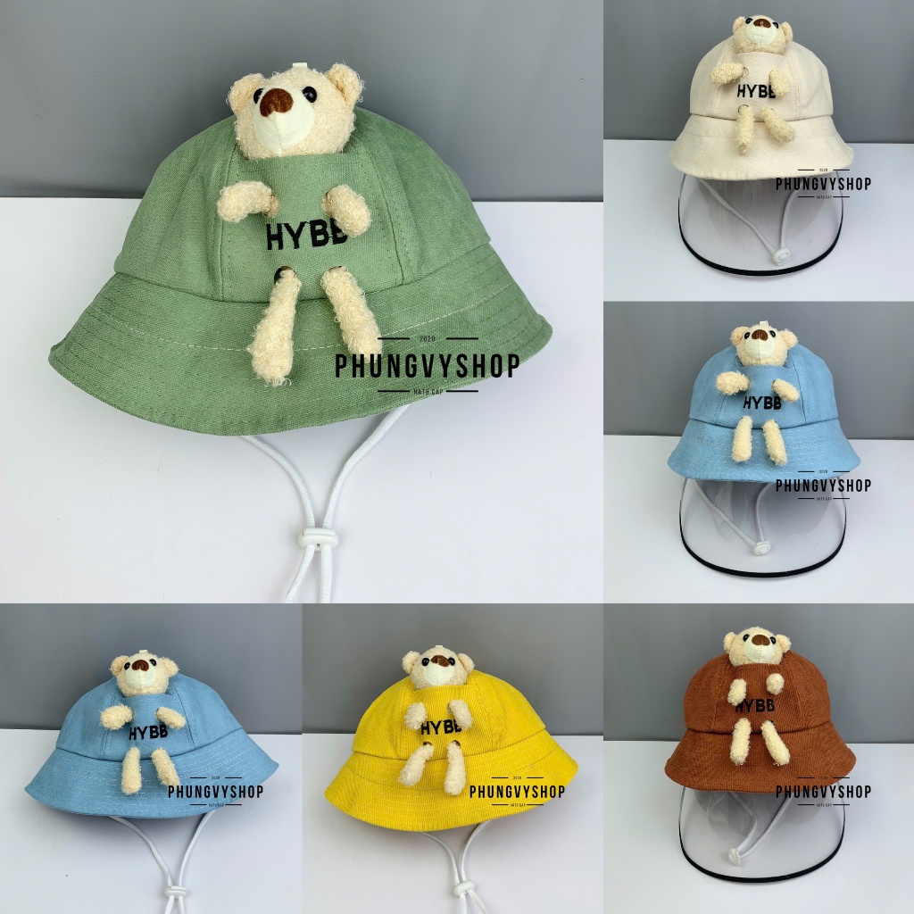 Bé 2-5 Tuổi- Mũ nón bucket tai bèo vành chống giọt bắn chắn bụi trẻ em trai gái phungvyshop- / Bo trug GẤU HYBB/