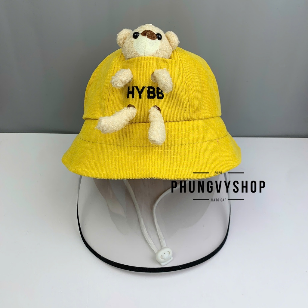 Bé 2-5 Tuổi- Mũ nón bucket tai bèo vành chống giọt bắn chắn bụi trẻ em trai gái phungvyshop- / Bo trug GẤU HYBB/