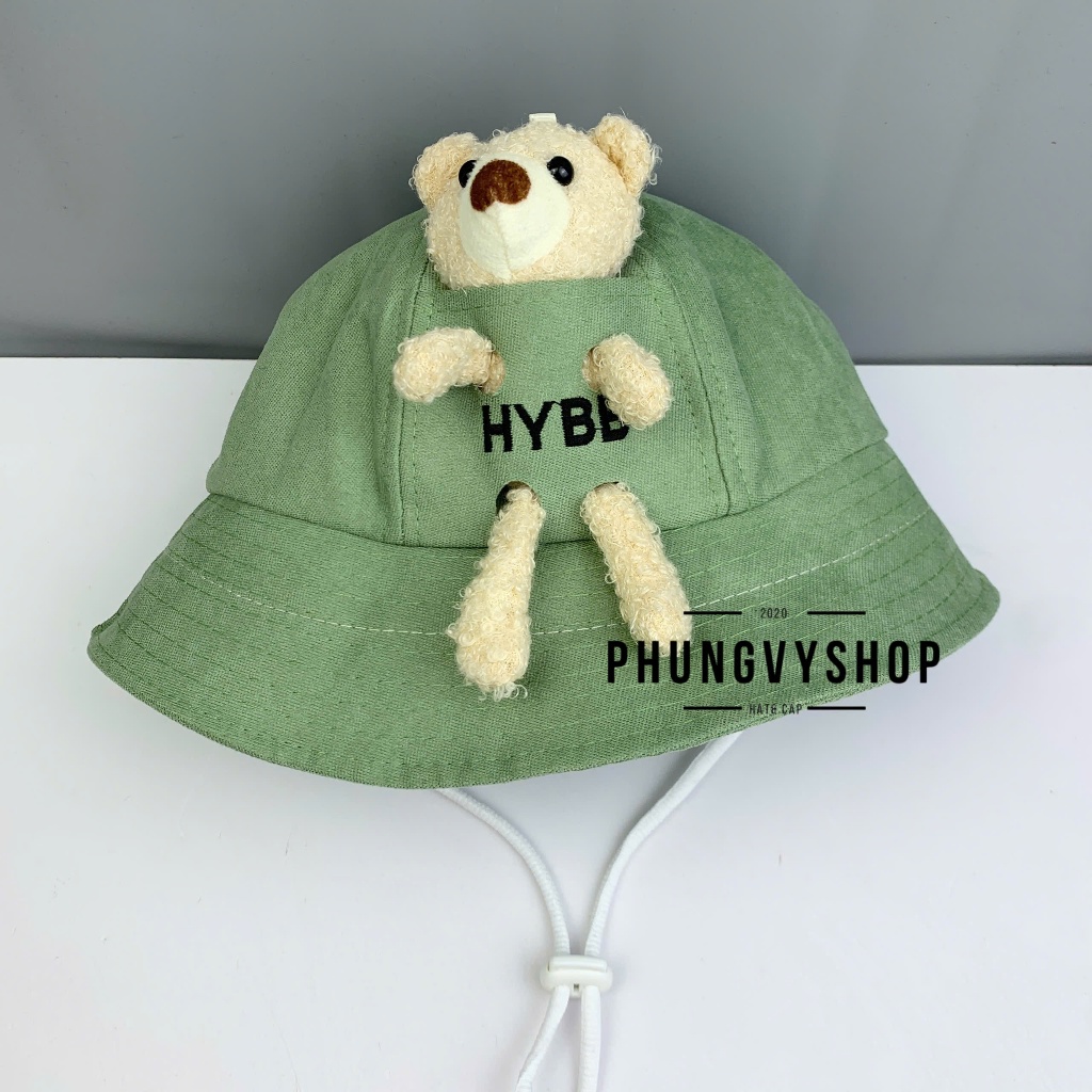 Bé 2-5 Tuổi- Mũ nón bucket tai bèo vành chống giọt bắn chắn bụi trẻ em trai gái phungvyshop- / Bo trug GẤU HYBB/