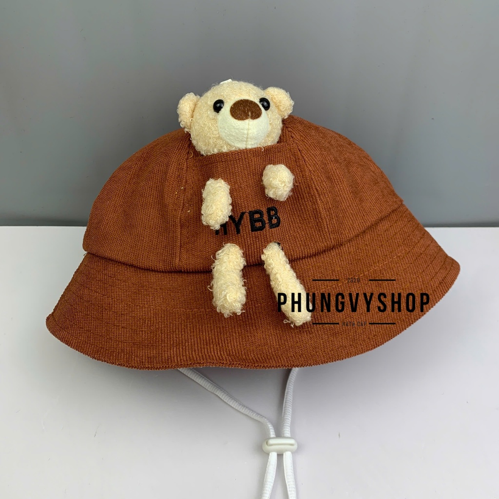 Bé 2-5 Tuổi- Mũ nón bucket tai bèo vành chống giọt bắn chắn bụi trẻ em trai gái phungvyshop- / Bo trug GẤU HYBB/