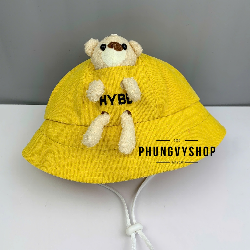 Bé 2-5 Tuổi- Mũ nón bucket tai bèo vành chống giọt bắn chắn bụi trẻ em trai gái phungvyshop- / Bo trug GẤU HYBB/