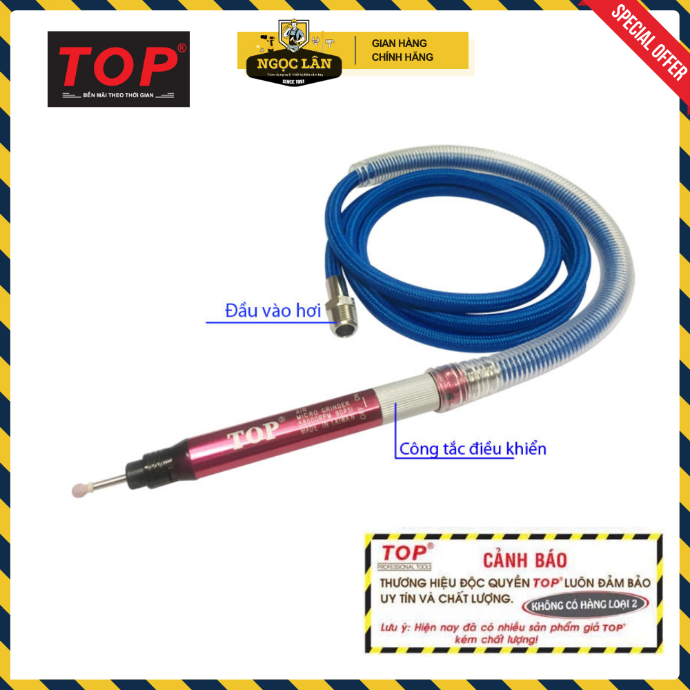 [Chính hãng TOP] Bộ máy mài hơi khí nén TOP dạng viết 3mm BỘ CÓ ĐÁ 10 cây  Đài Loan cao cấp