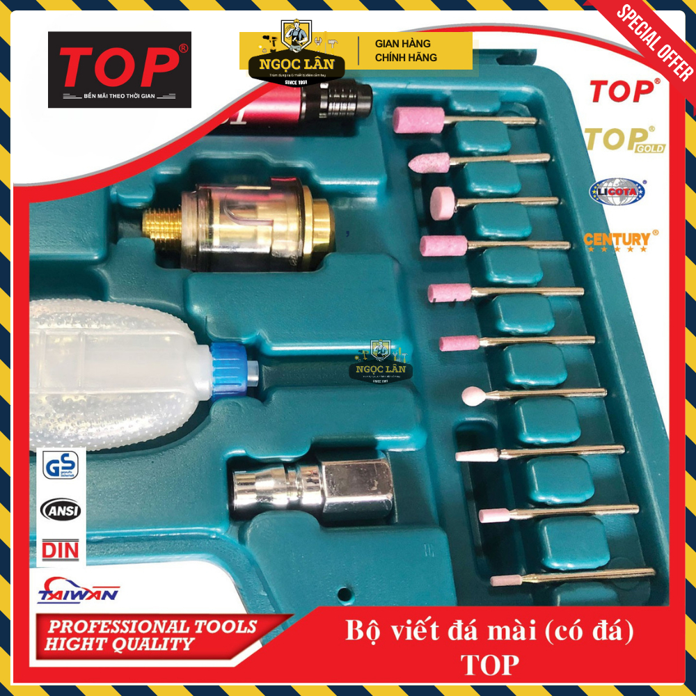 [Chính hãng TOP] Bộ máy mài hơi khí nén TOP dạng viết 3mm BỘ CÓ ĐÁ 10 cây  Đài Loan cao cấp