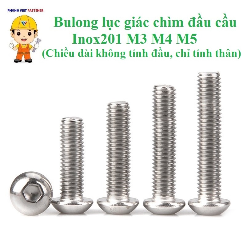 (INOX201) 10 cái M3-M5 bulong lục giác chìm đầu cầu inox201 M3-M5 ...