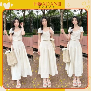 Váy thiết kế tay bồng dáng xòe phong cách Hàn Quốc siêu xinh, Set váy Crotop siêu xinh Hoadanbistore