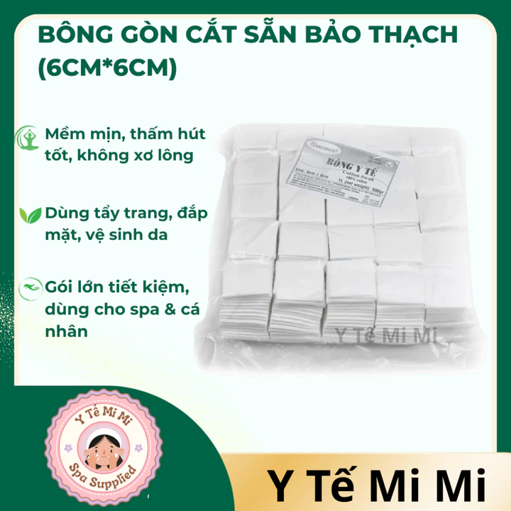 Bông Gòn Cắt Sẵn Bảo Thạch (6cm*6cm) | Bông Tẩy Trang Cắt Sẵn | Bông Gòn Cắt Sẵn