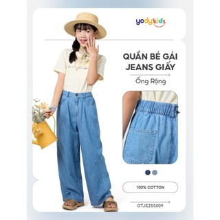 Quần jeans giấy bé gái YODY ống rộng có độ bền cao, thấm hút tốt GTJE25S009